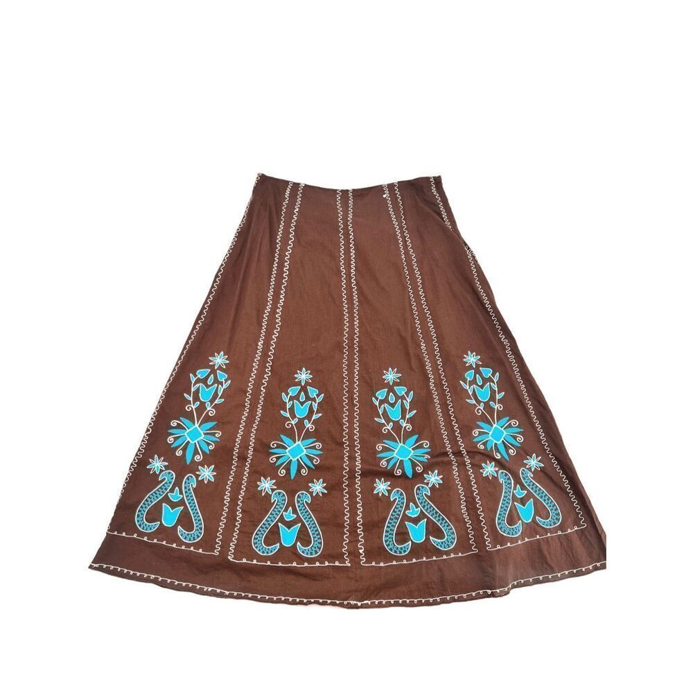 A La Carte Brown Cotton Embroidered Skirt, Size 8 boho modest - Picture 4 of 8